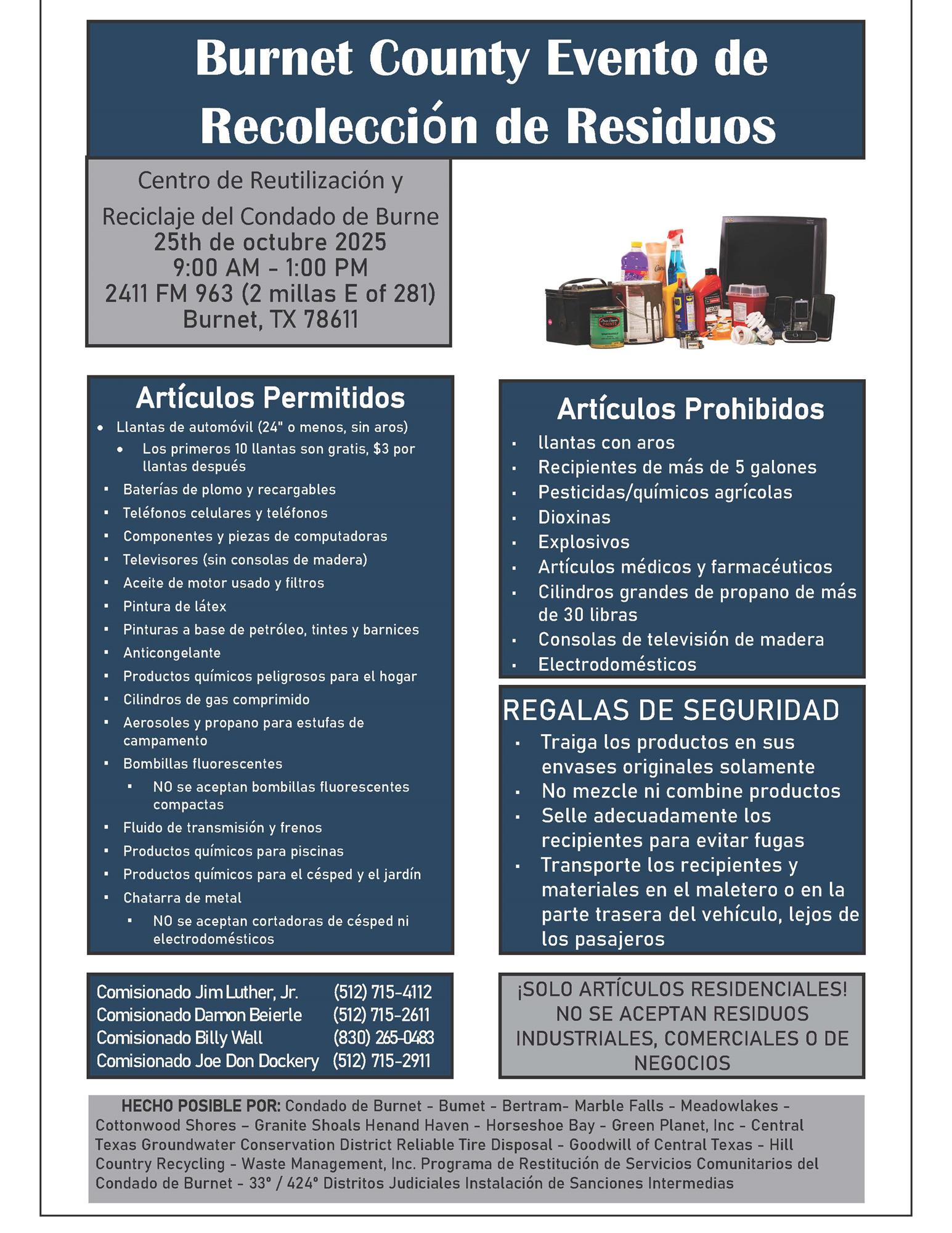 A Spanish pdf flyer for the HHW Collection Event.